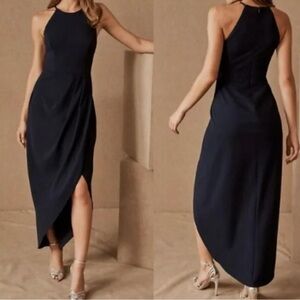 BHLDN Sz 10 Marceau Tulip Hem Dress Black High Neck Midi High-Low